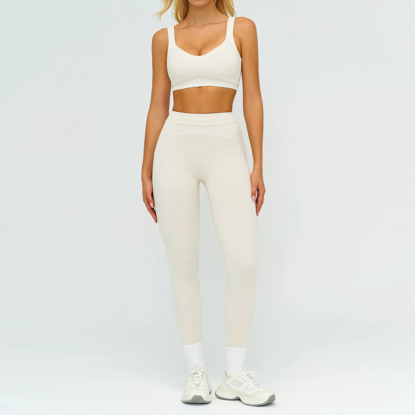 Contrast-color Brushed Yoga Set With Dual Shoulder Straps by GJG Denim