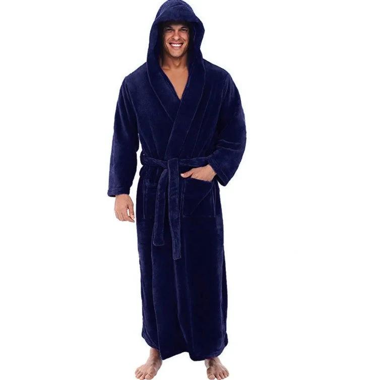 Men's Warm Plus Size Thick Hooded Bathrobe by GJG Denim
