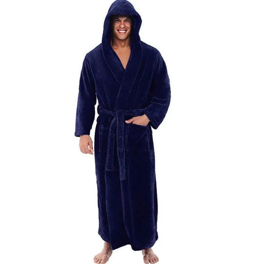 Men's Warm Plus Size Thick Hooded Bathrobe by GJG Denim