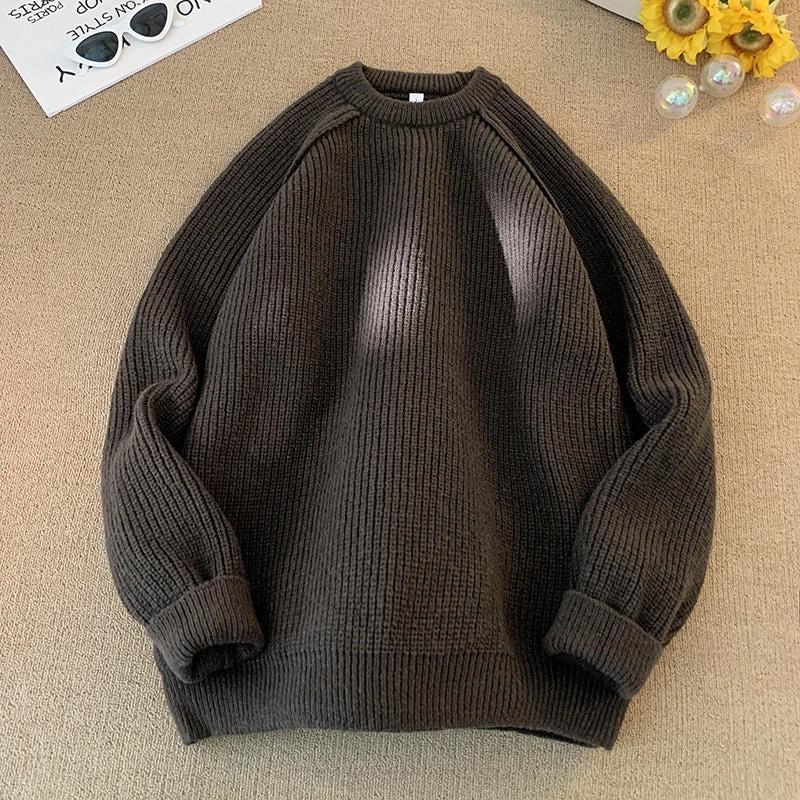 Men's Solid Color Loose Casual Long Sleeve Lazy Sweater by GJG Denim