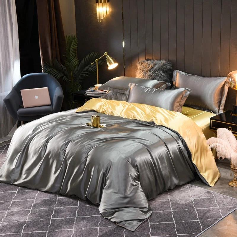 Pure-color Double-sided Silk Quilt Cover Four-piece Set by GJG Denim