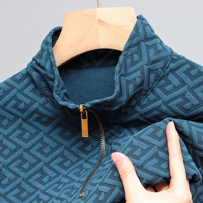 Men's Long Sleeve Zipper And Lapel Stand Collar Shirt by GJG Denim