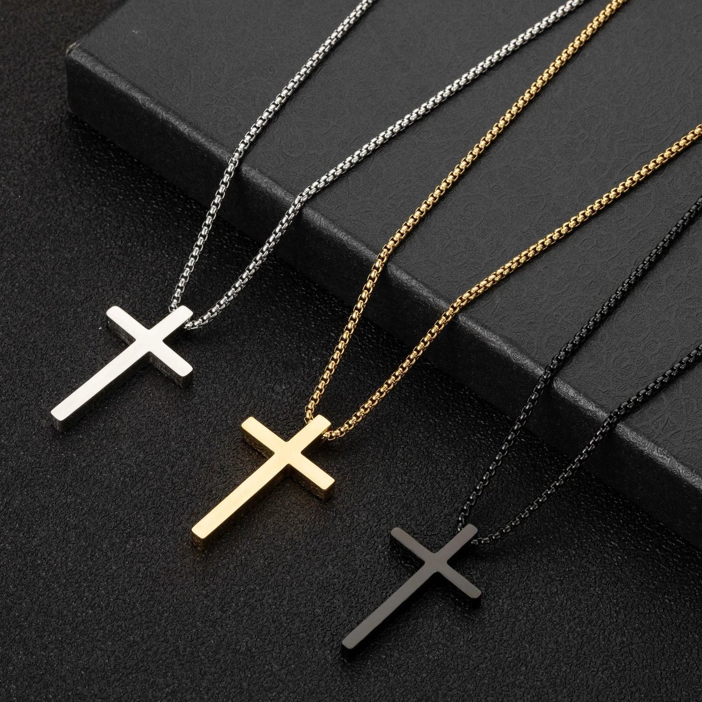 Simple Box Chain Stainless Steel Cross Necklace For Men by GJG Denim