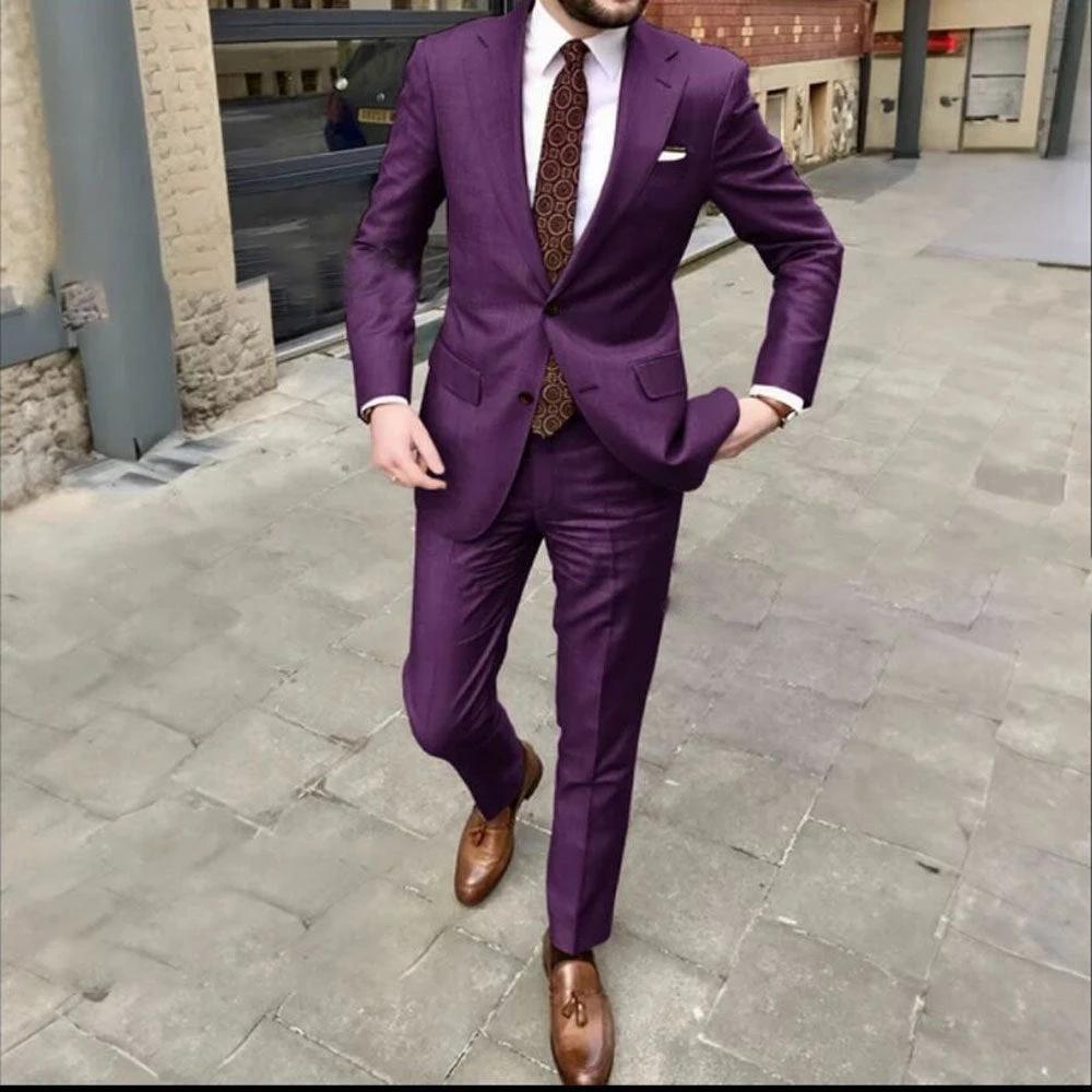 Men's Slim Fit Business Dress Two Button Suit by GJG Denim