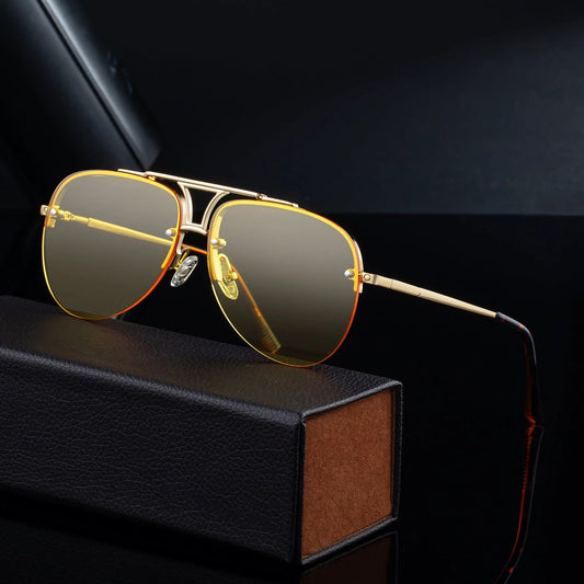 Men's Fashion Metal Half-Frame Sunglasses by GJG Denim