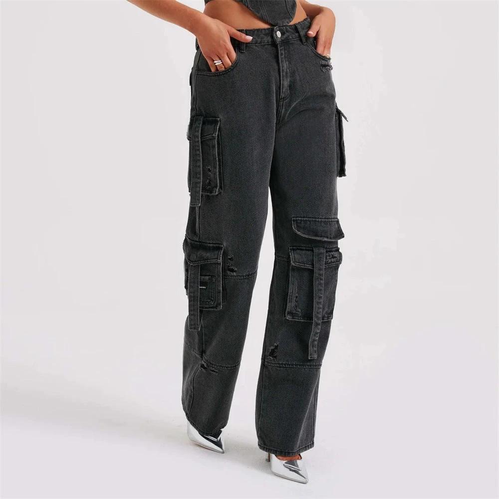Tube Top And Pocket Stitching Jeans Pants by GJG Denim