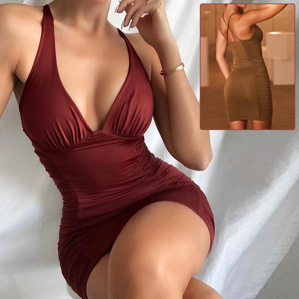 Sexy Deep V-neck Backless Suspender Dress INS Fashion Slim Hip Backless Short Dresses Summer Women's Clothing by GJG Denim