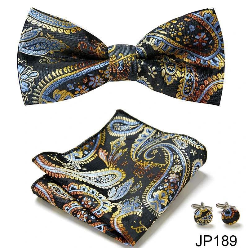Men's Formal Bow Tie Handkerchief and Cuff links Set by GJG Denim