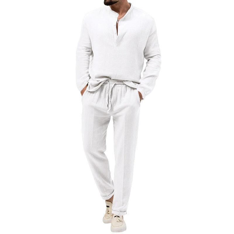 Solid Color Casual T-shirt Long Sleeve Shirt Pants Suit by GJG Denim