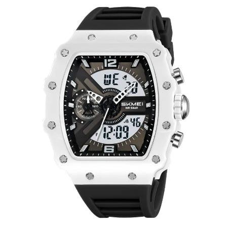 Multifunctional Men's Watch With Dual Displays Featuring A Stylish Barrel-shaped Case by GJG Denim