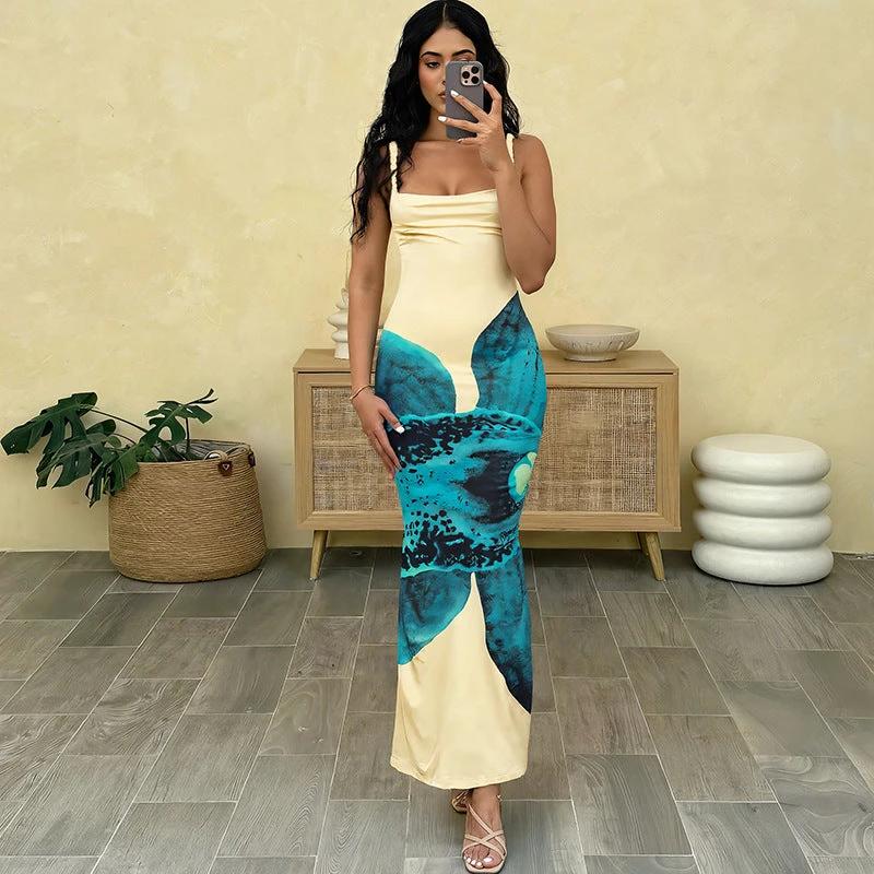 Women's Clothing Sexy Hot Girl Printed Sheath Backless Sleeveless Camisole Dress by GJG Denim