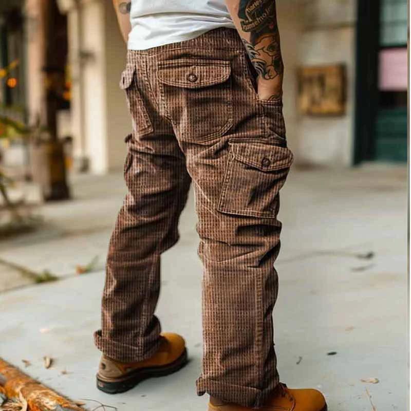 Men's Casual Corduroy Cargo Pants by GJG Denim