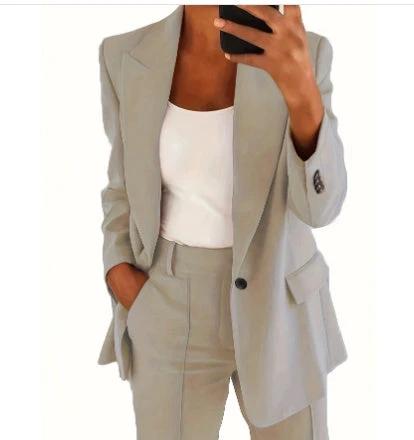 Ins Button Casual Suit Fashion Long-sleeved Lapel Blazer Jacket And Slim-fit Pocket Trousers For Women Clothing by GJG Denim
