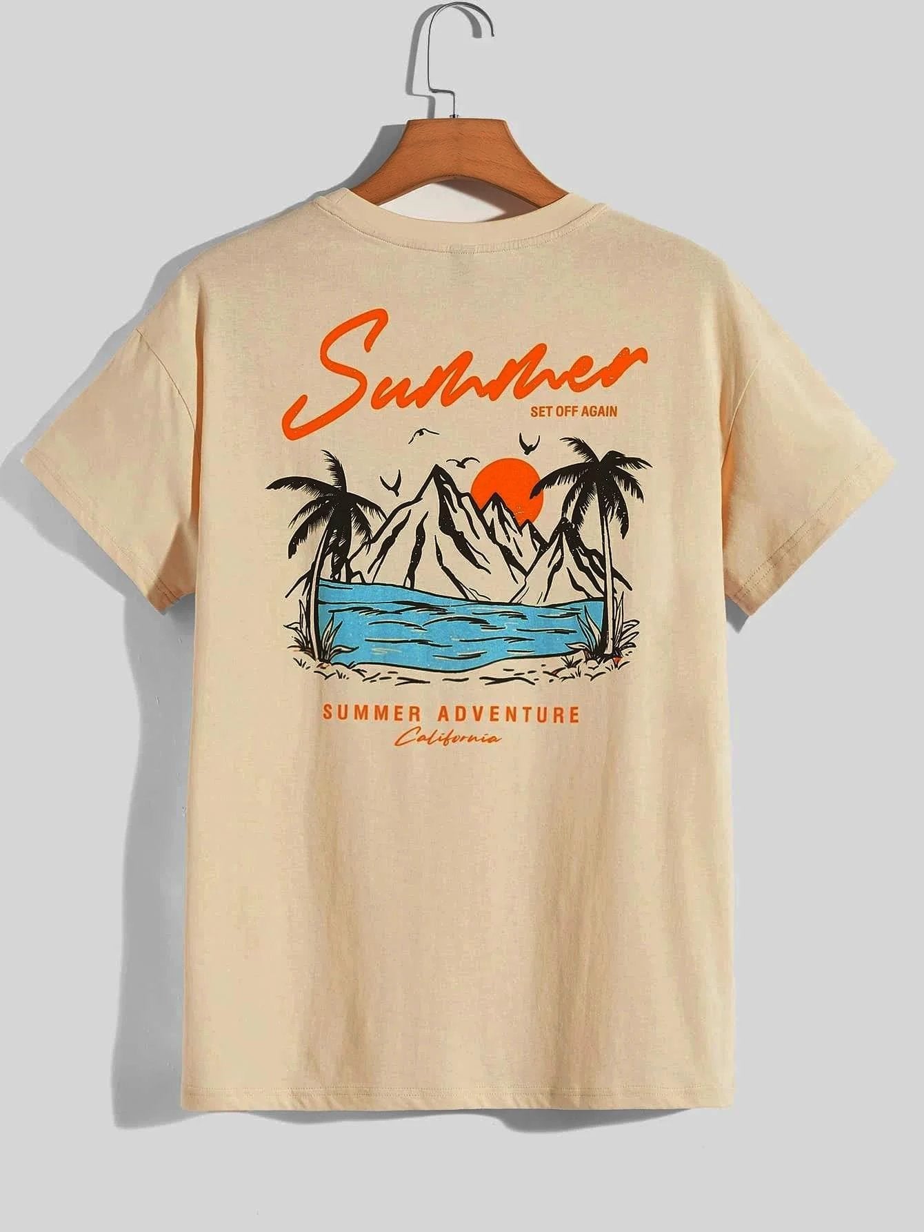 Summer Departure Adventure California Men's T-shirt Cotton Loose by GJG Denim