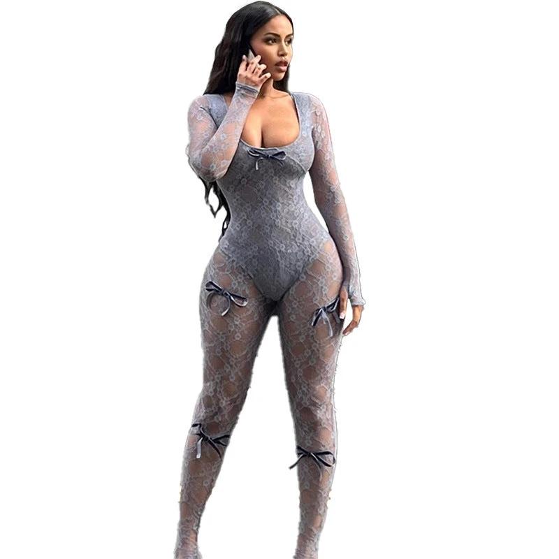 Tight Long Sleeve Lace Jumpsuit Women by GJG Denim