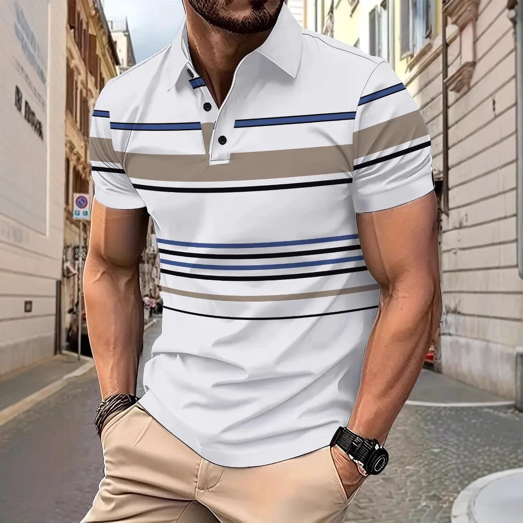 Men's Striped Short Sleeve Summer Business Casual Loose T-shirt by GJG Denim