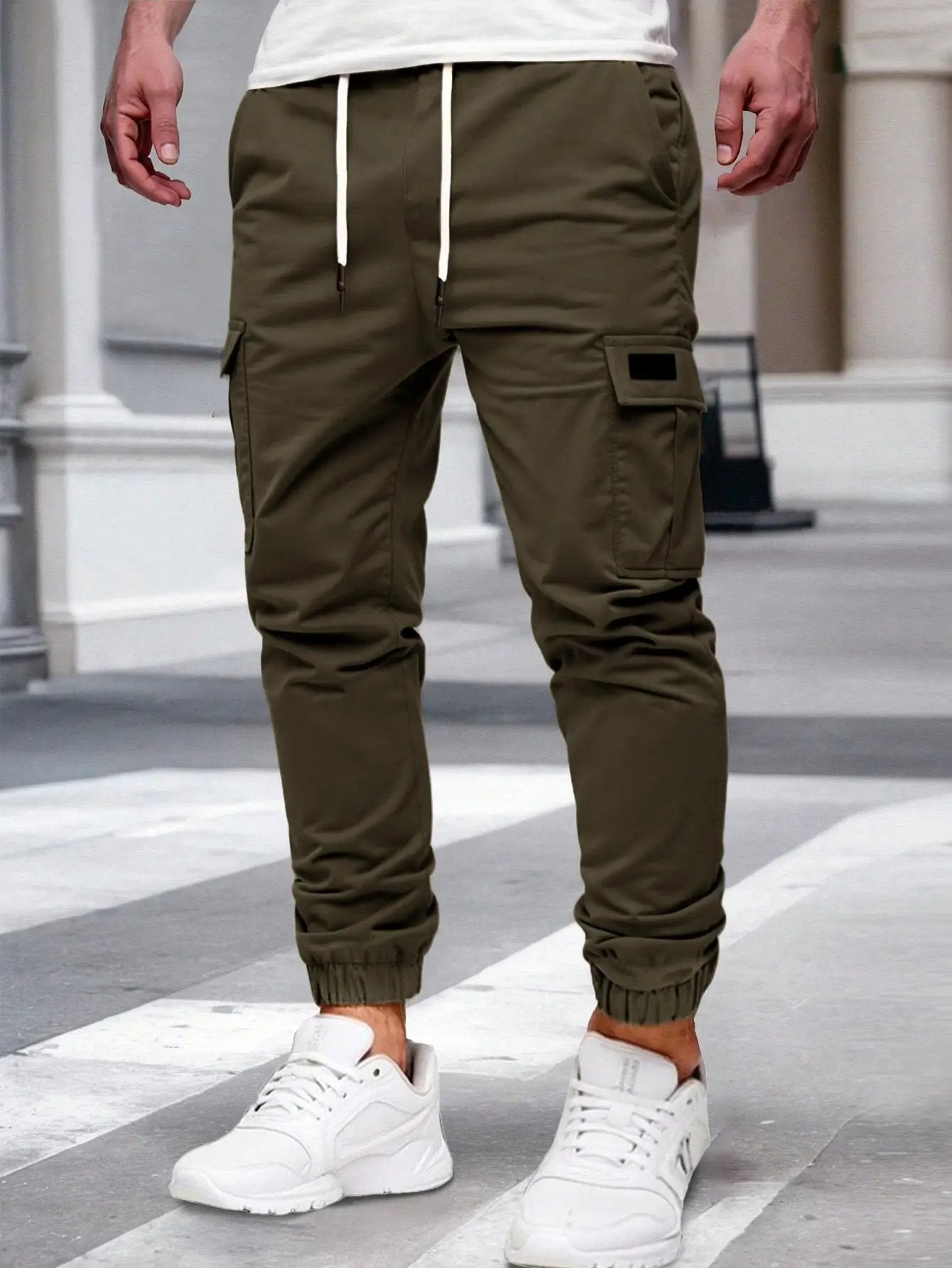 Mens Solid-color Pants With Drawstring Elastic Cuffs by GJG Denim