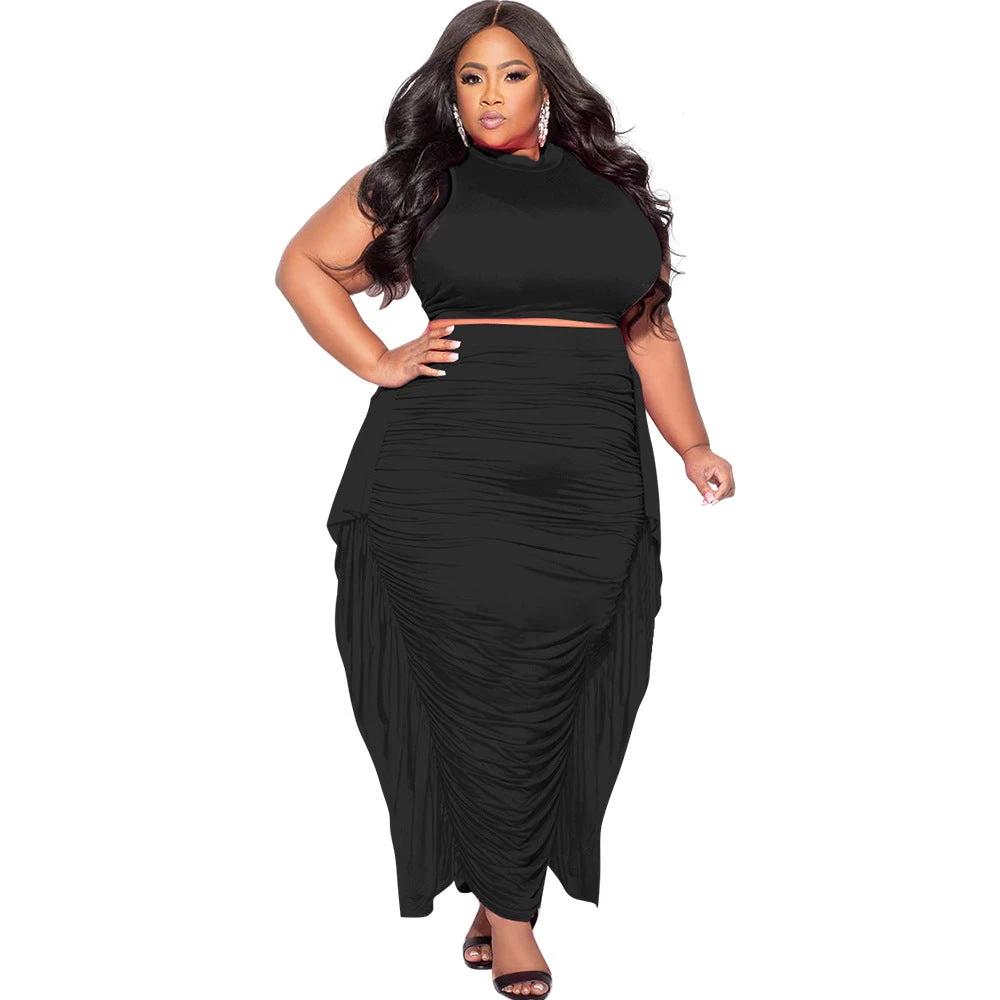 Women's Sexy Bodycon Tassel Sleeveless Plus-Size Two-Piece Set by GJG Denim