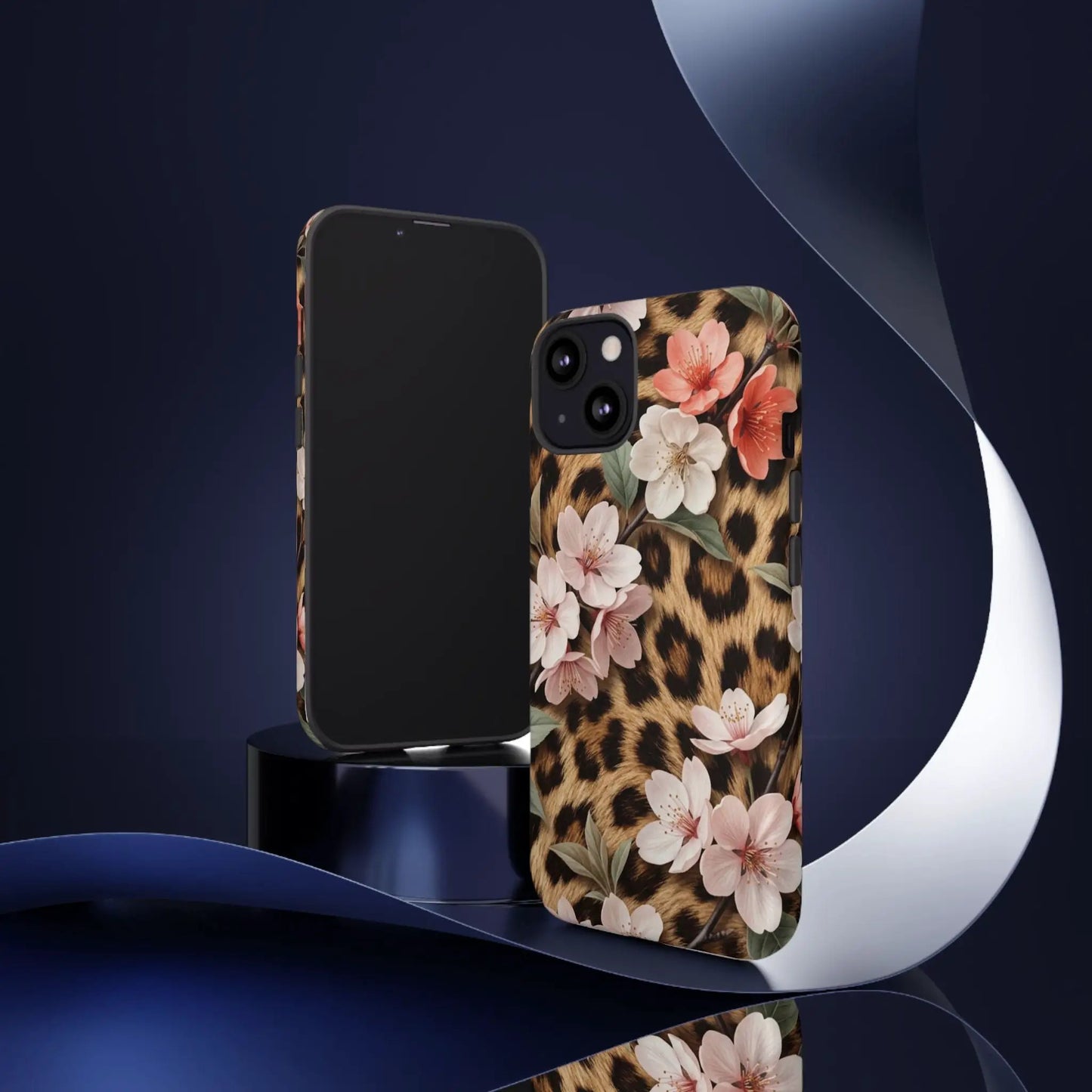 Leopard Floral Tough Case — Protective Phone Case with Pink Cherry Blossoms by Printify