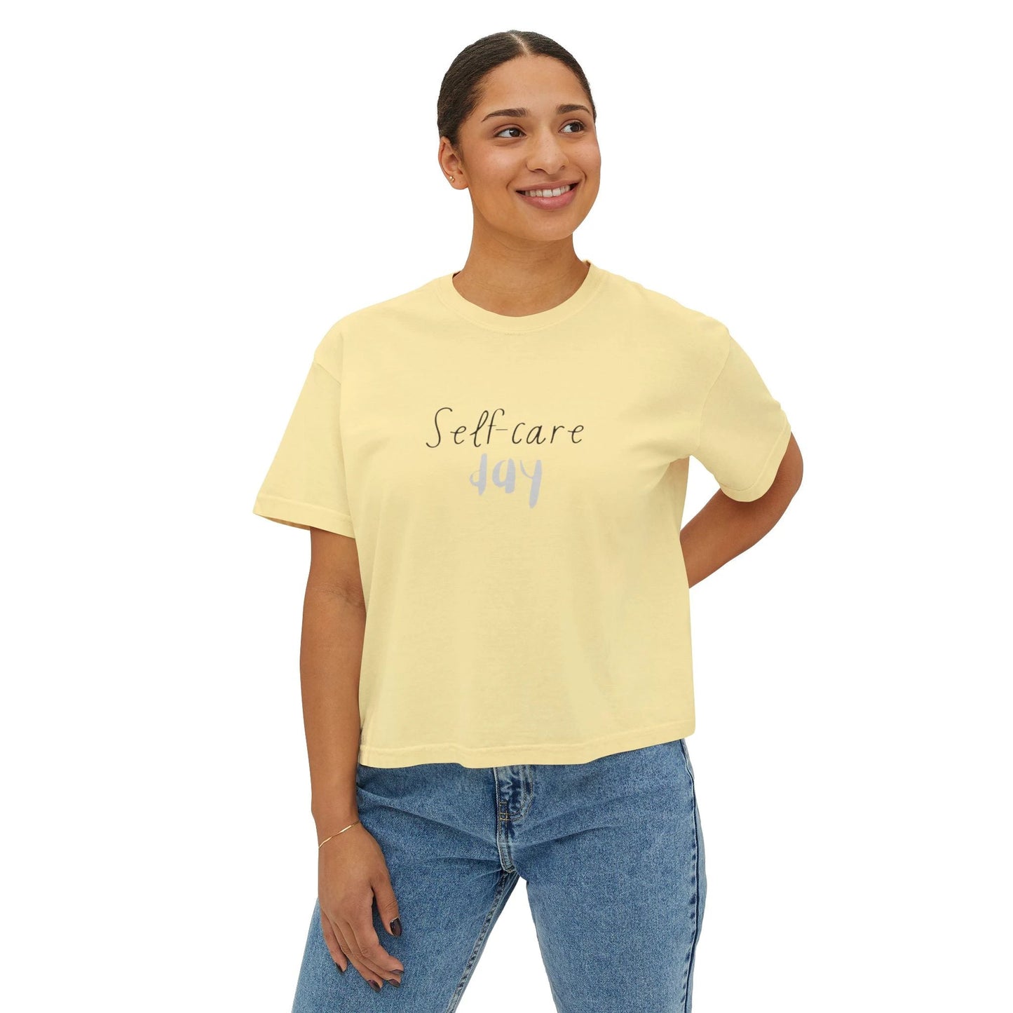Self care day Women's Boxy Tee Self care day by Printify