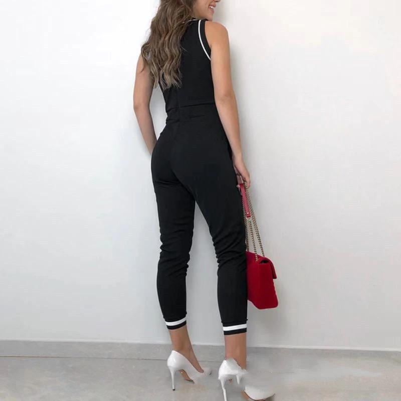 Round Neck Sleeveless Vest Contrast Color Jumpsuit by GJG Denim