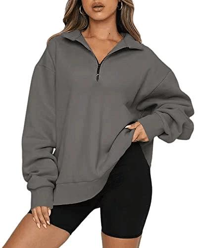 Women Sweatshirts Zip Turndown Collar Loose Casual Tops Clothes by GJG Denim