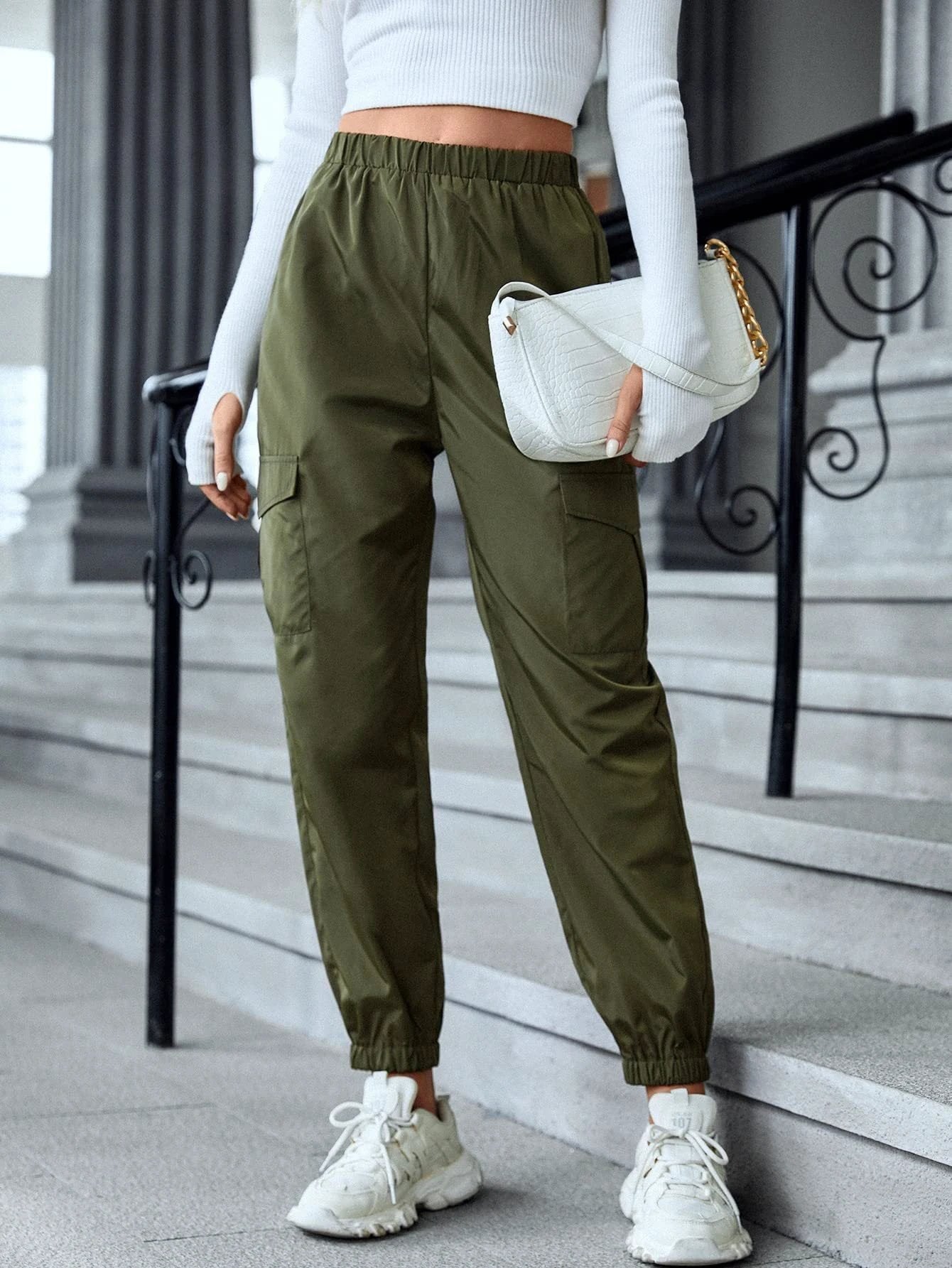 Multi-Color Casual Working Pants Multi-pocket Skinny Pants by GJG Denim