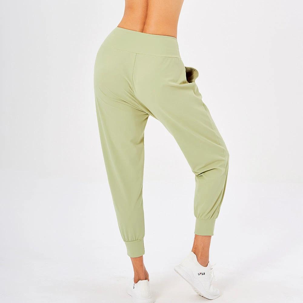 Women's Sports Solid Color High Waist Simple Pocket Casual Pants by GJG Denim