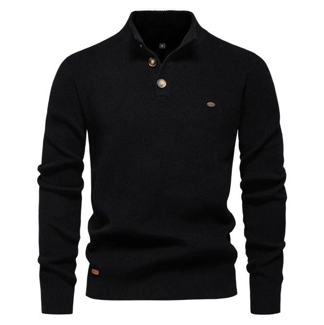 Men's Zipper Stand Collar Knitted Sweater Fashion Slim Solid Color Long Sleeve Half Turtleneck Top Men's Clothing by GJG Denim