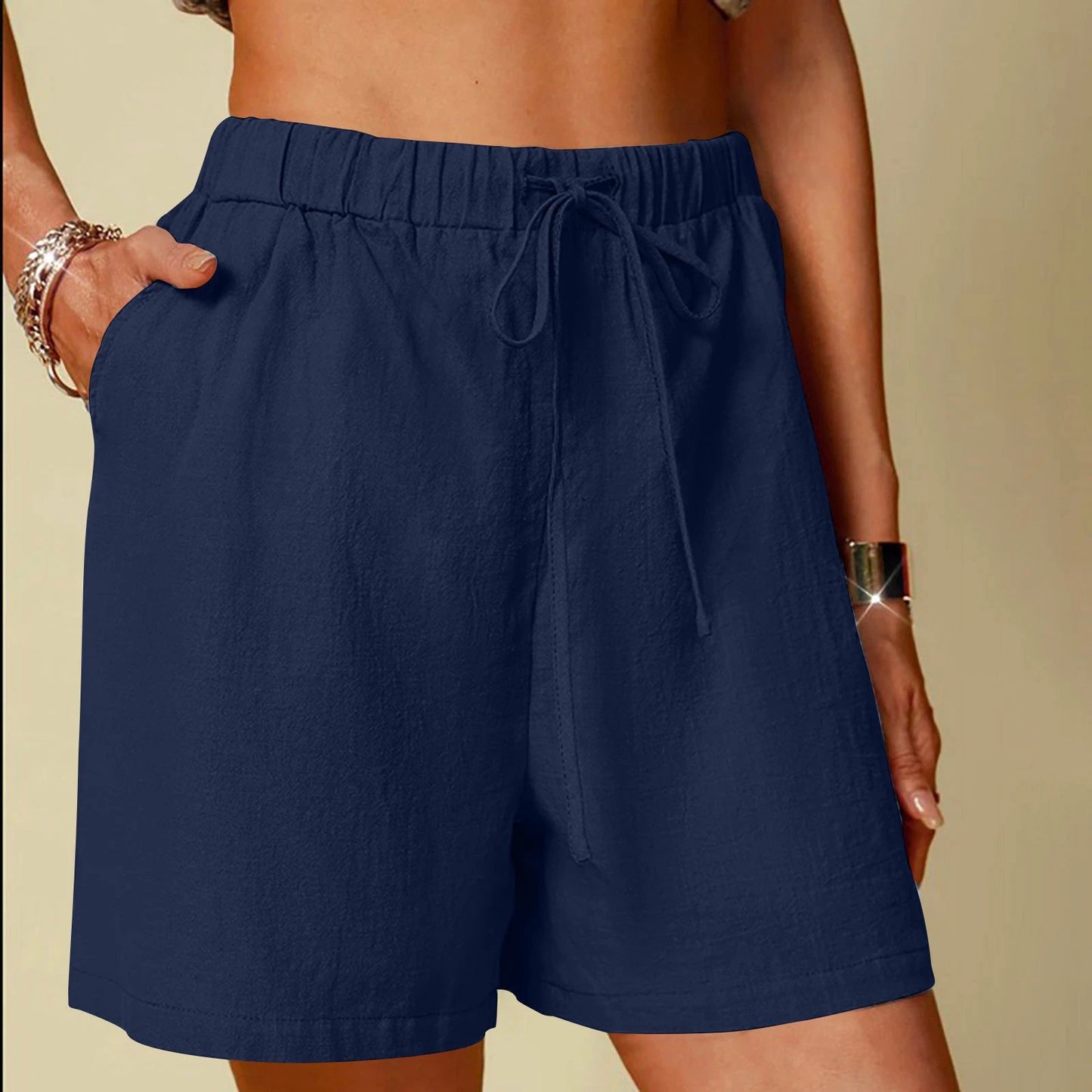 Women's Cotton Linen Pure Color Comfort Wide Leg Shorts by GJG Denim