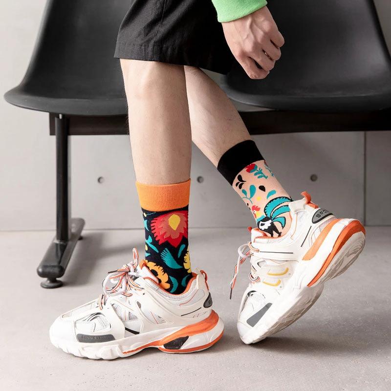 Men's Mid-calf Length Casual Cartoon Foot Socks by GJG Denim