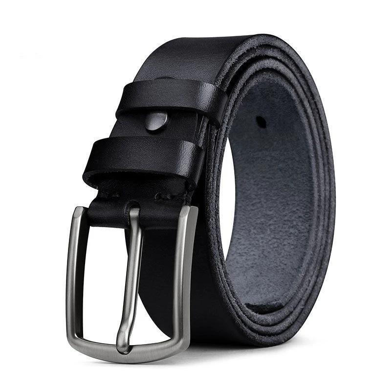 Men's First Layer Leather Alloy Buckle Belt by GJG Denim
