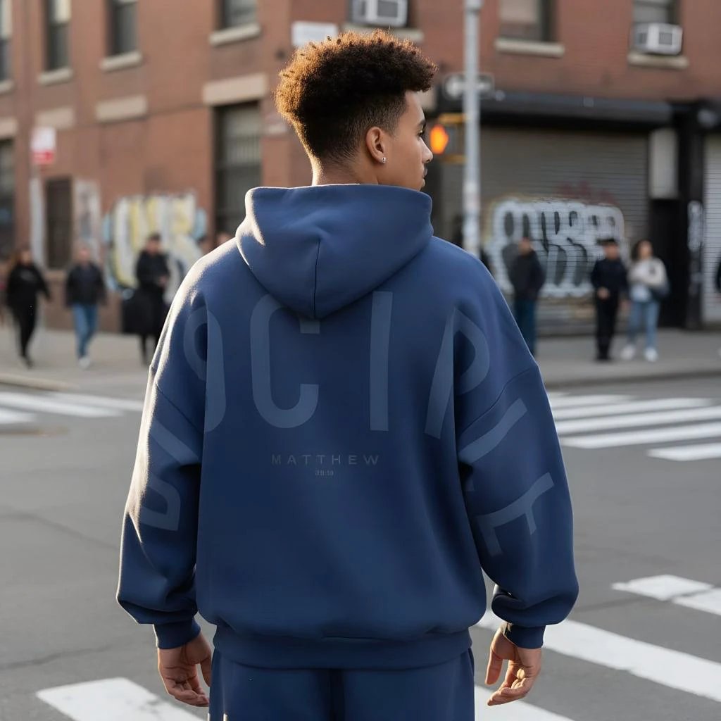 Men's Loose Letter Printed Hooded Sweater by GJG Denim