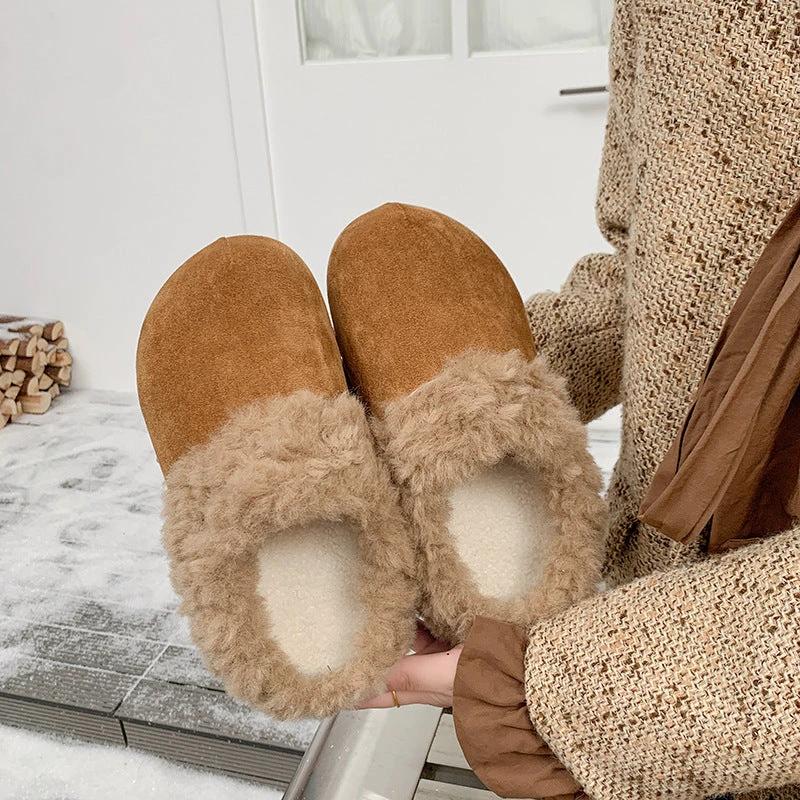 Womens Retro Thick-Soled Fleece-Lined Slippers by GJG Denim