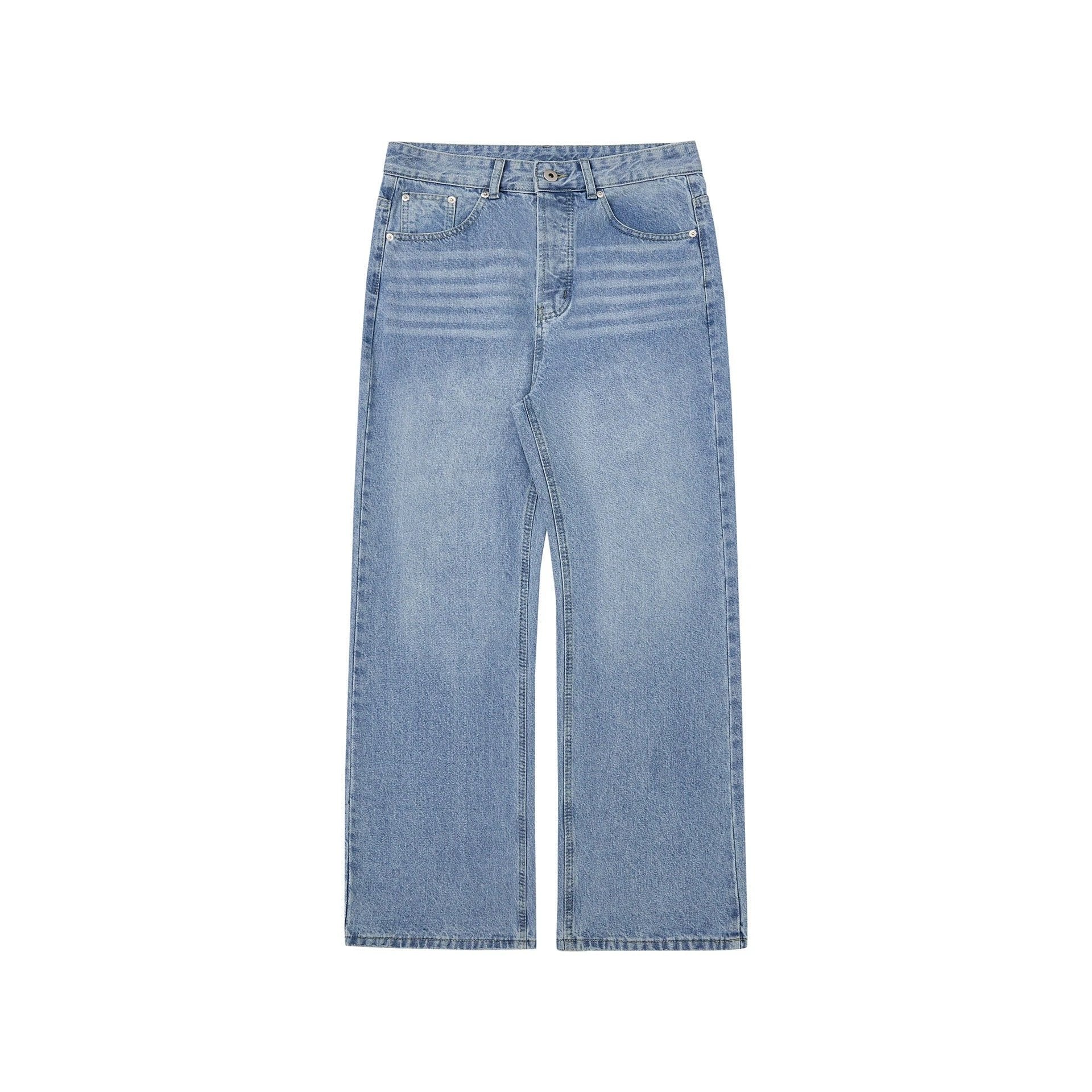Men's Washed Distressed A- Line Loose Straight Jeans by GJG Denim