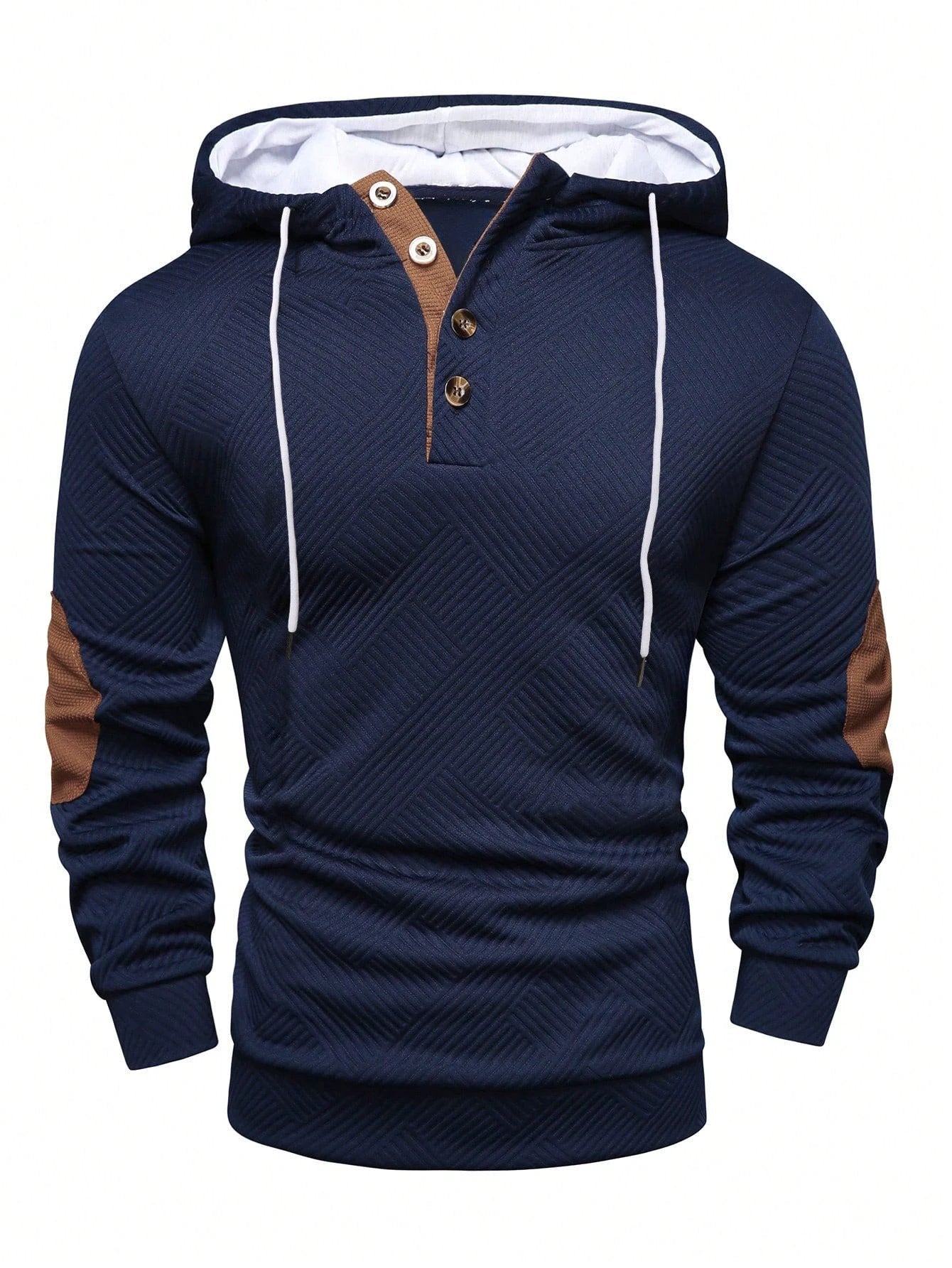 Men's Solid Color Loose Jacquard Hooded Sweater by GJG Denim