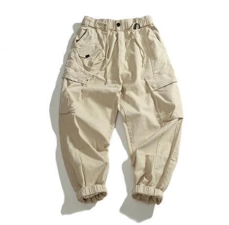 Men's Multi-pocket Stretch Worn Looking Washed-out Loose Cargo Pants by GJG Denim