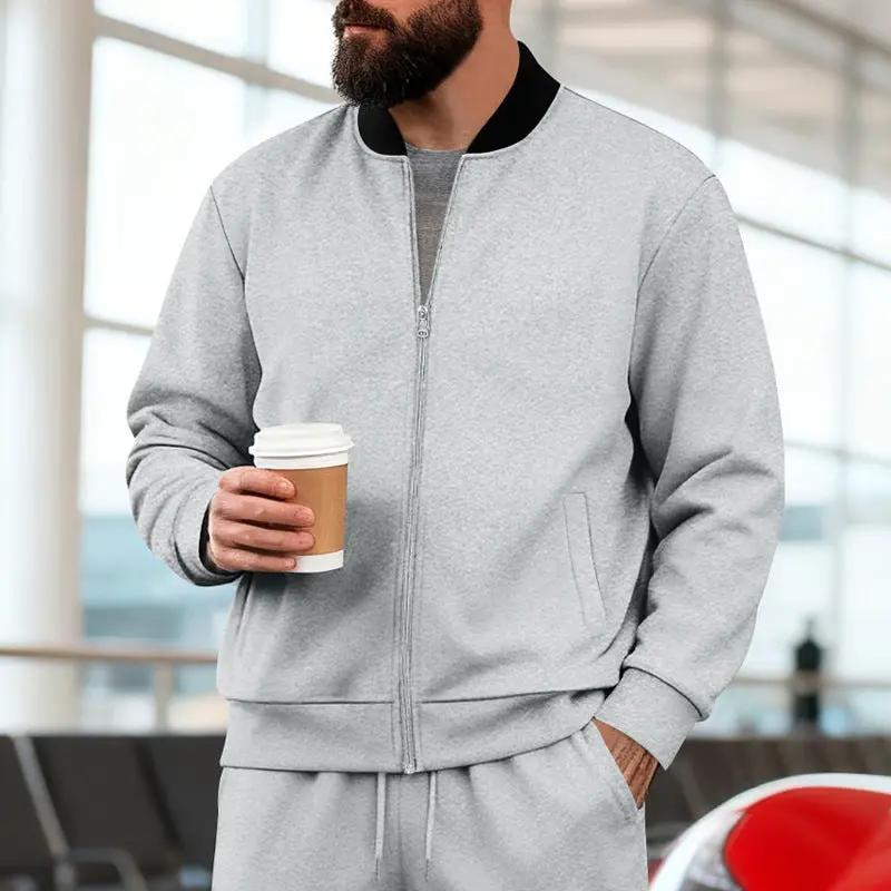 Men's Stand-Up Collar Sporty-Casual Zip-Up Suit by GJG Denim