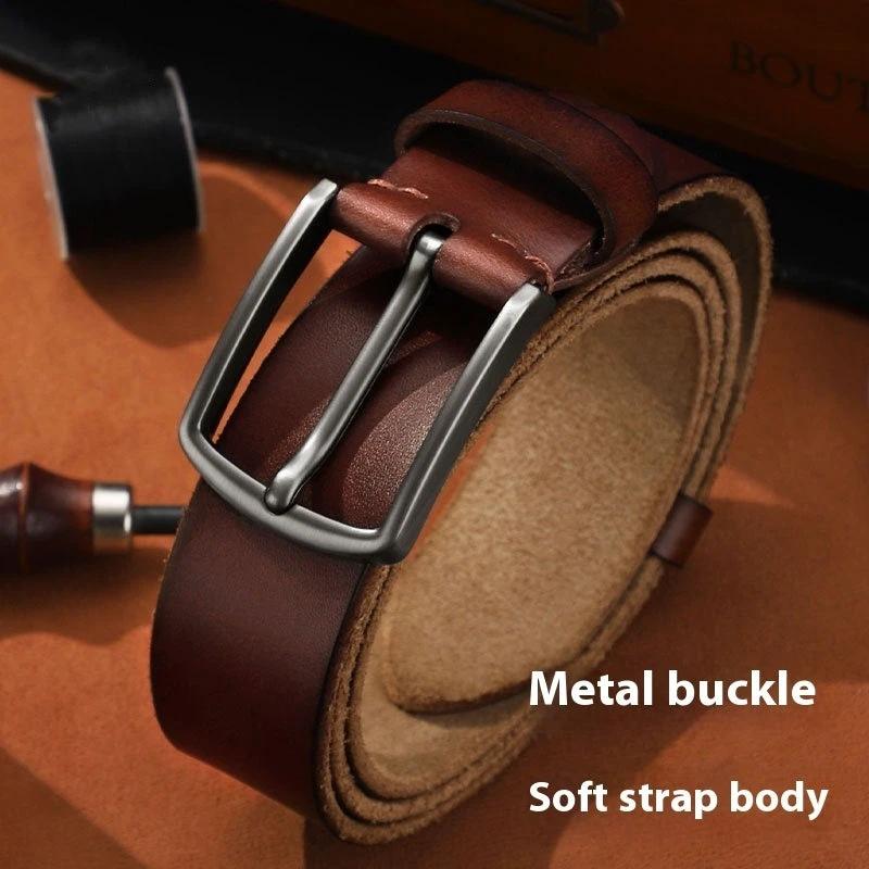 Men's First Layer Leather Alloy Buckle Belt by GJG Denim