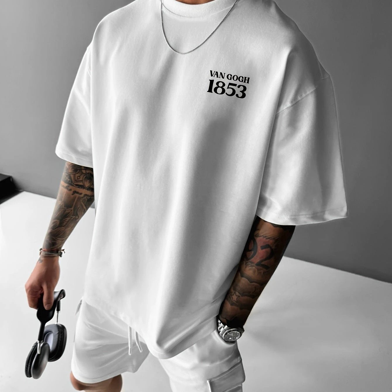 Printed Round Neck Short Sleeve T-shirt by GJG Denim