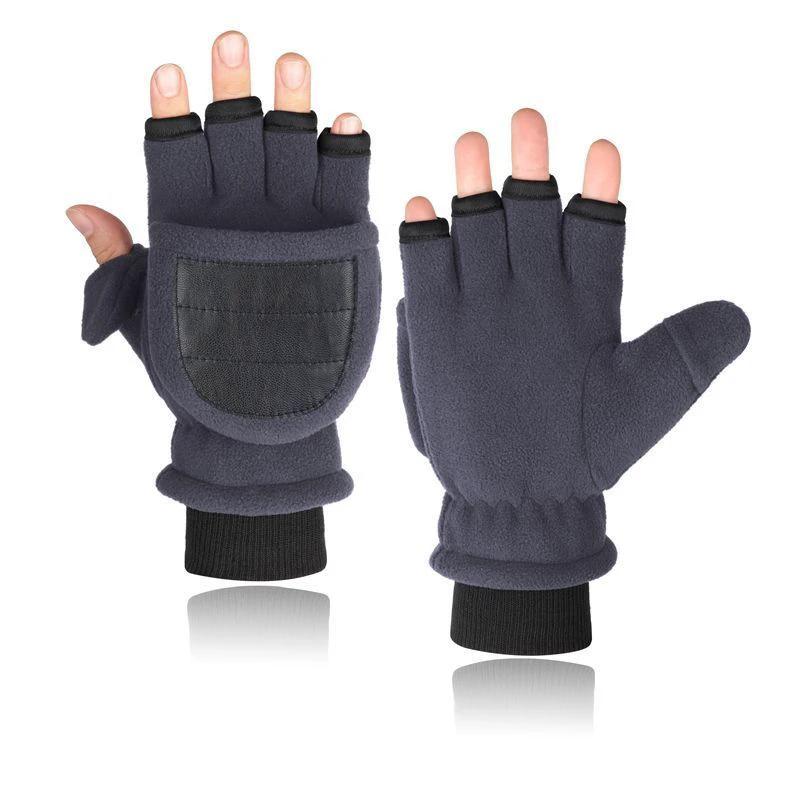 Men's Double-layer Velvet Flip Touch Screen Half Finger Gloves by GJG Denim