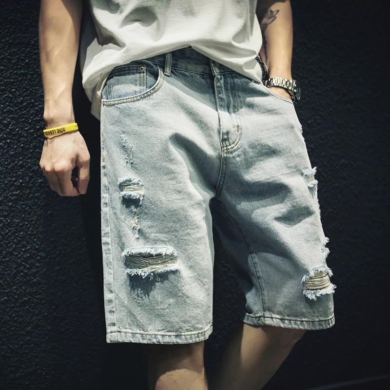 Men's Ripped Denim Shorts by GJG Denim
