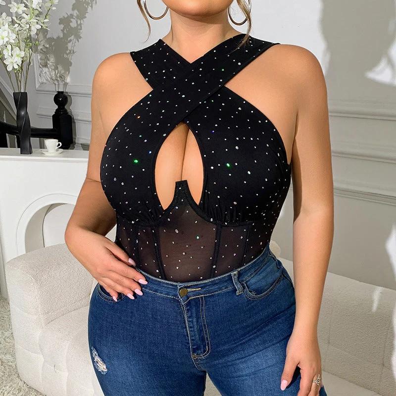 Free Plus Size European And American Fishnet Clothes One-piece by GJG Denim
