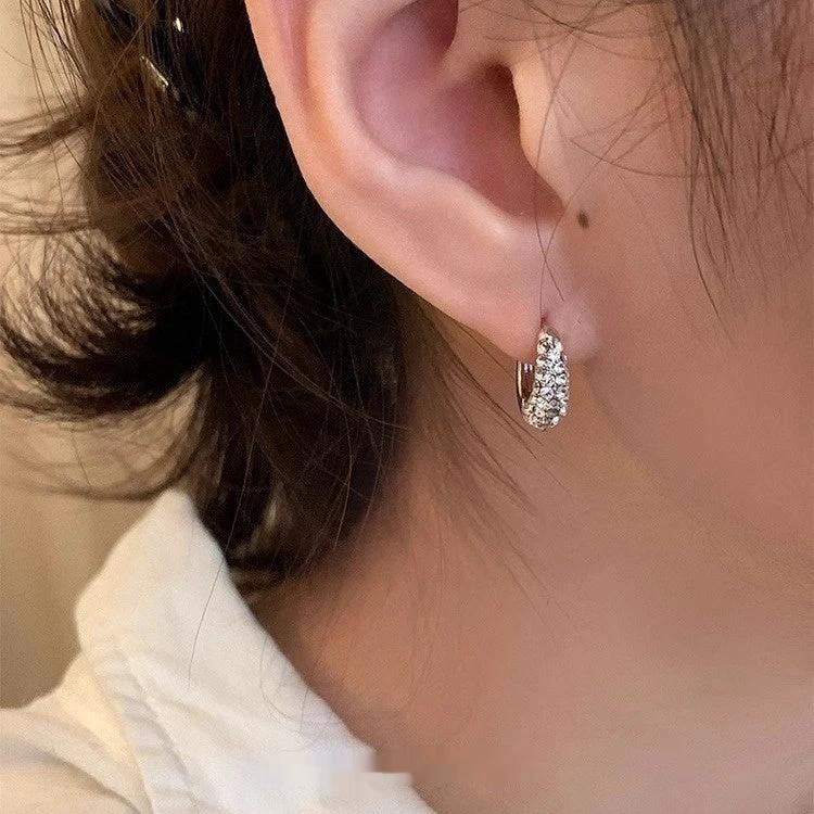 Women's Fashion Personalized Zircon Hoop Earrings by GJG Denim