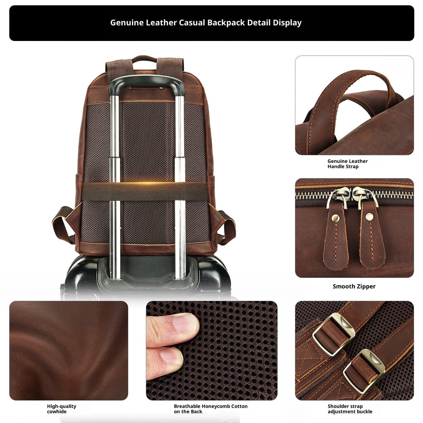 Men's Large Capacity Leather Backpack by GJG Denim