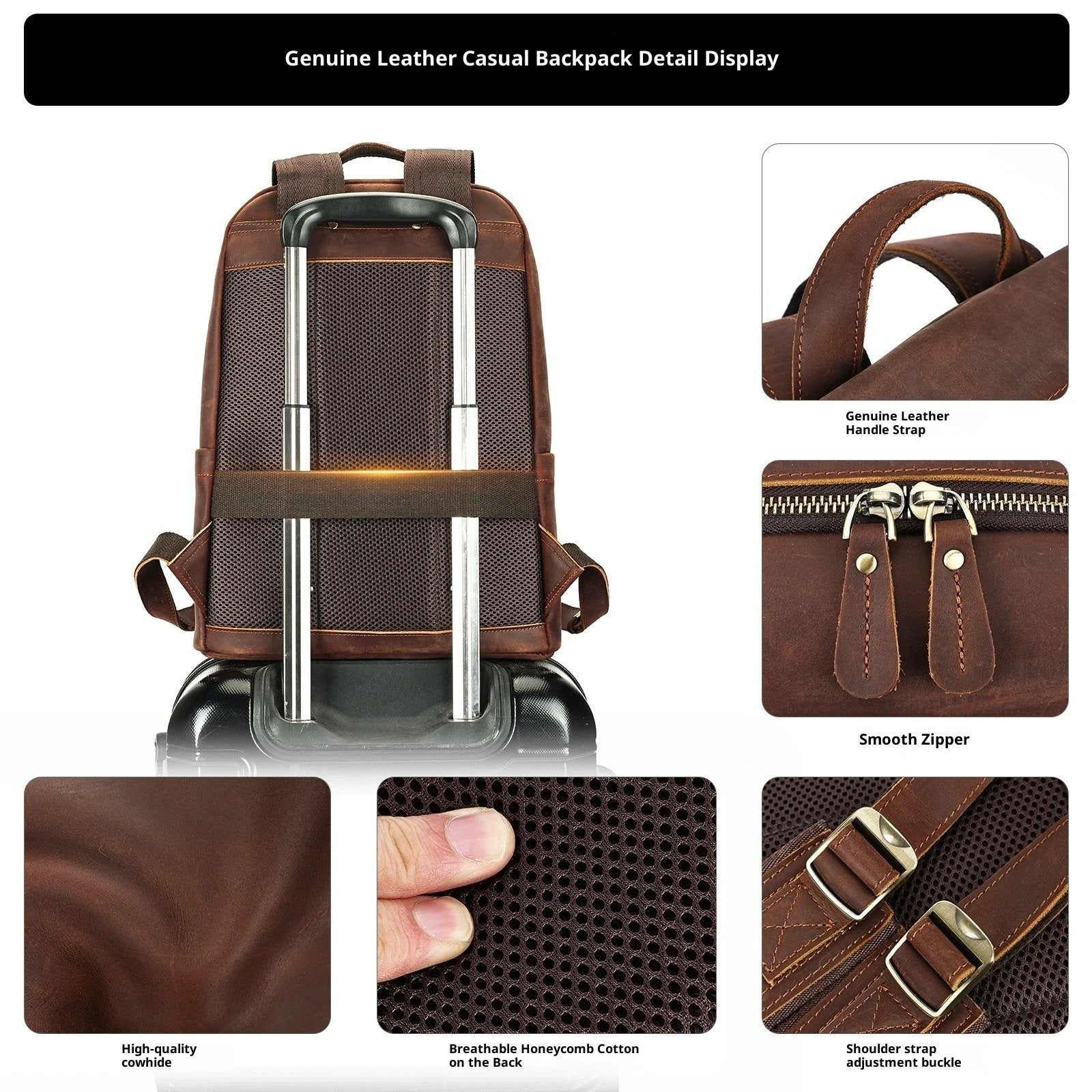 Men's Large Capacity Leather Backpack by GJG Denim