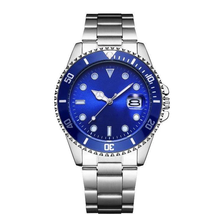 Luminous Solid Steel Strap Single Calendar Men's Watch by GJG Denim