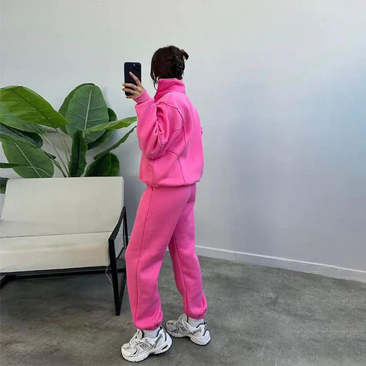 Sports Suits With Pockets Stand-up Collar Zipper Cardigan And Drawstring Trousers Fashion Jogger Set Outfits Tracksuits Women's Clothing by GJG Denim