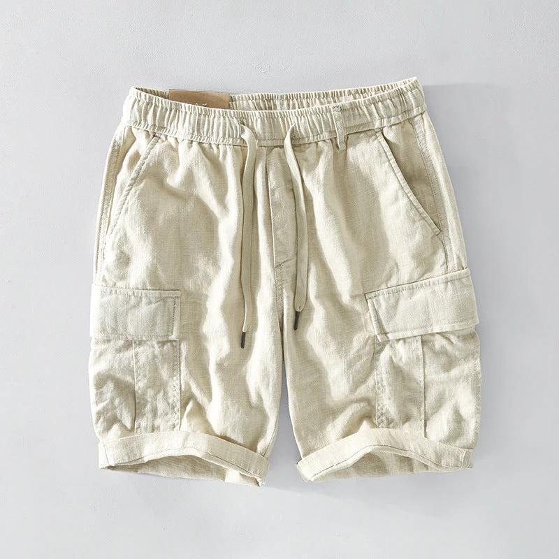 Men's Casual Drawstring Linen Shorts With Pockets by GJG Denim