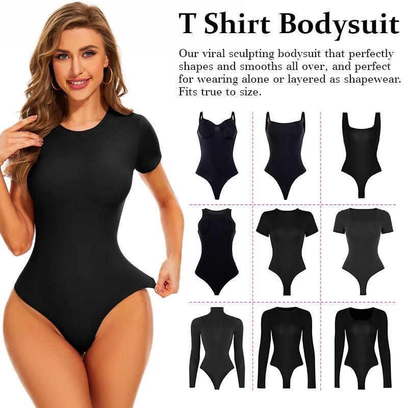 USA Warehouse Shipping Going Out T Shirt Tops Second-skin Feel Recycle Shapewear Crew Neck Short Sleeve Bodysuit For Women by GJG Denim